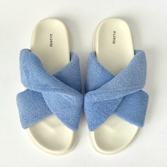 Anthropologie Maeve Blue Terry Towel Pool Slide Sandals Coastal Grandma Boho - Picture 5 of 10